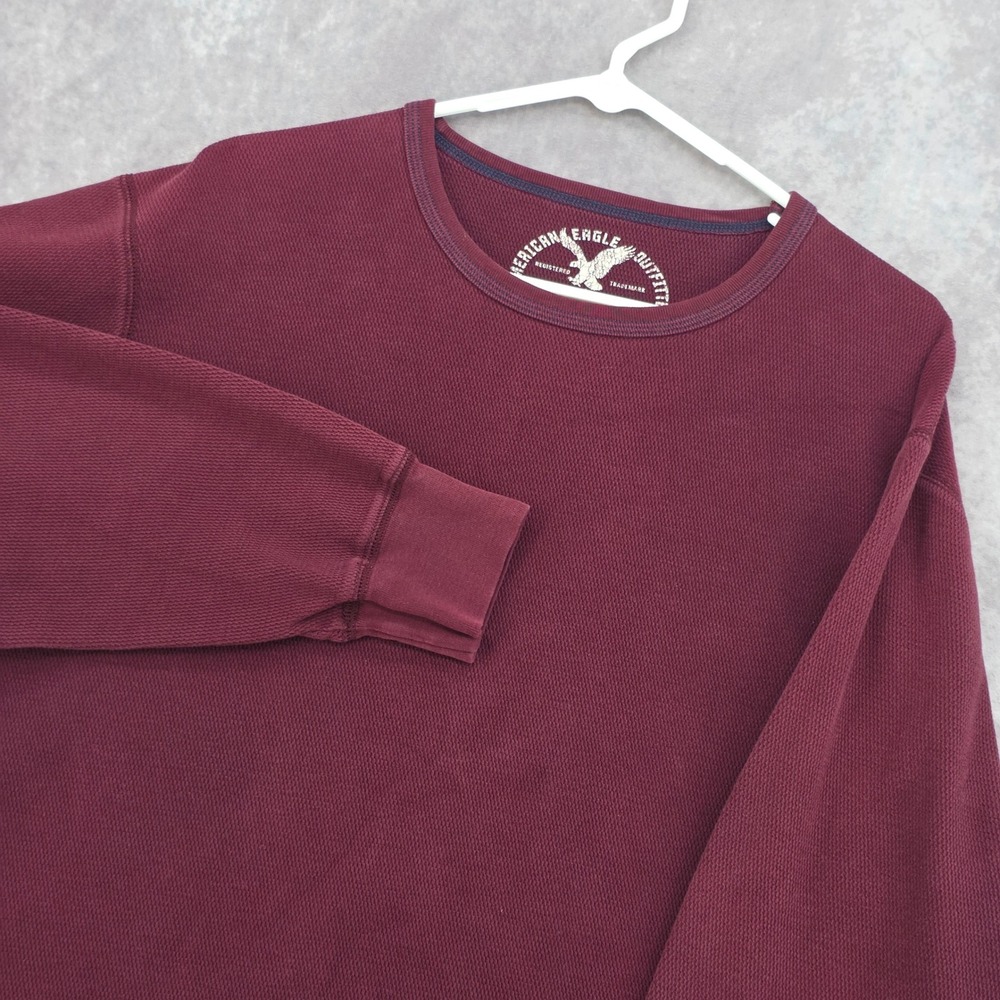 American Eagle Outfitters Mens XL Thermal Waffle Knit Shirt Burgundy Long Sleeve